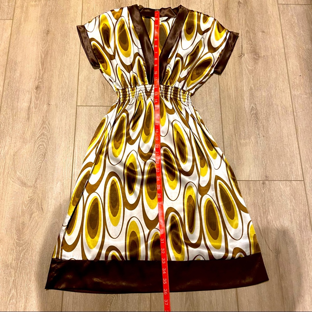 RW&CO Brown Peacock Pattern Satin Dress, Small - Picture 8 of 9